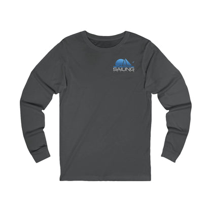 Gray long-sleeve shirt with a sailing logo on a white background